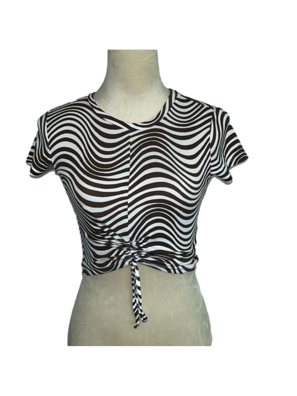 Garage: Brown and White Striped Crop Top: Size XS